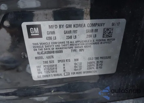 2017 Buick Encore Preferred из США, поврежденный, VIN KL4CJASB6HB180089